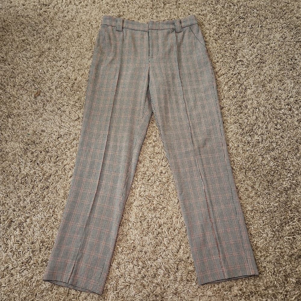 Zara Trafaluc Collection Houndstooth Plaid Womens Pants Size L Black Red Trouser
